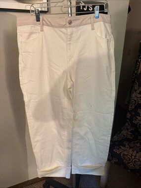 Time and Tru White Pants with Tan Contrast Waistband